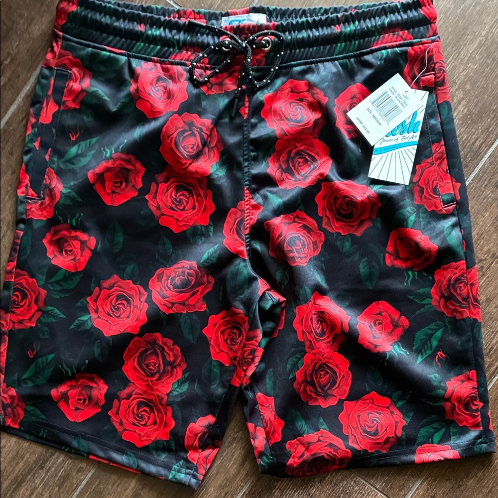 Red Rose Patterned Board Shorts